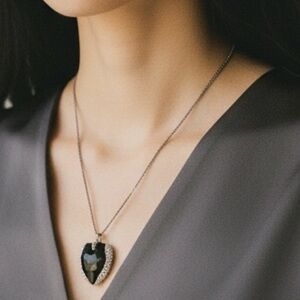 Swarovski Black Heart Crystal Pendant Necklace Swan Signed